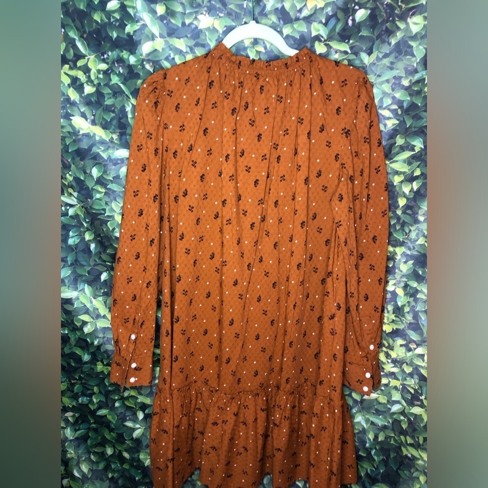 Universal Threads Rust Floral Prairie Babydoll Boho Long Sleeve Ruffle Dress - Picture 9 of 15